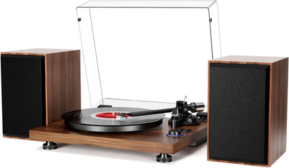 Bluetooth Turntable with Speaker, Compact Stereo System and Adjustable Counterweight, RCA Output
