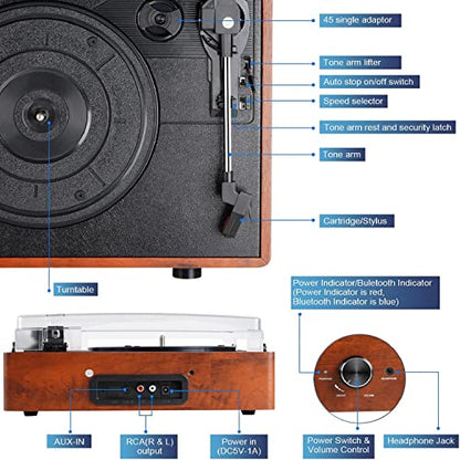 Digitnow Record Player – Vinyl Player with Bluetooth Speakers Orange