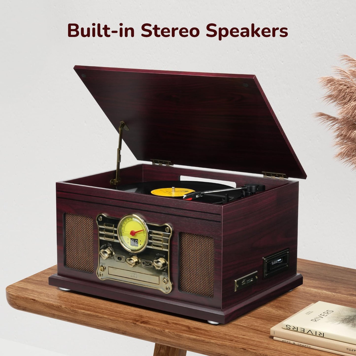 FEKTIK Bluetooth Record Player 10 in 1,FEKTIK 3-Speed Turntable for Vinyl with Speakers, LP to MP3 Converter, CD, Cassette Player, FM Radio, Wireless Streaming | Coffee