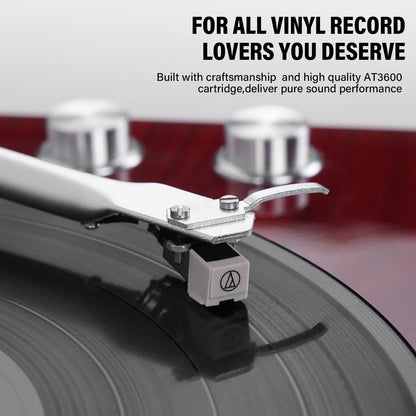 Vinyl Record Player Belt-Drive Turntable for Vinyl Records with Bluetooth Connectivity, USB Digital Output, Magnetic Cartridge & Adjustable Counterweight, AT-3600L, 33 or 45 RPM-red