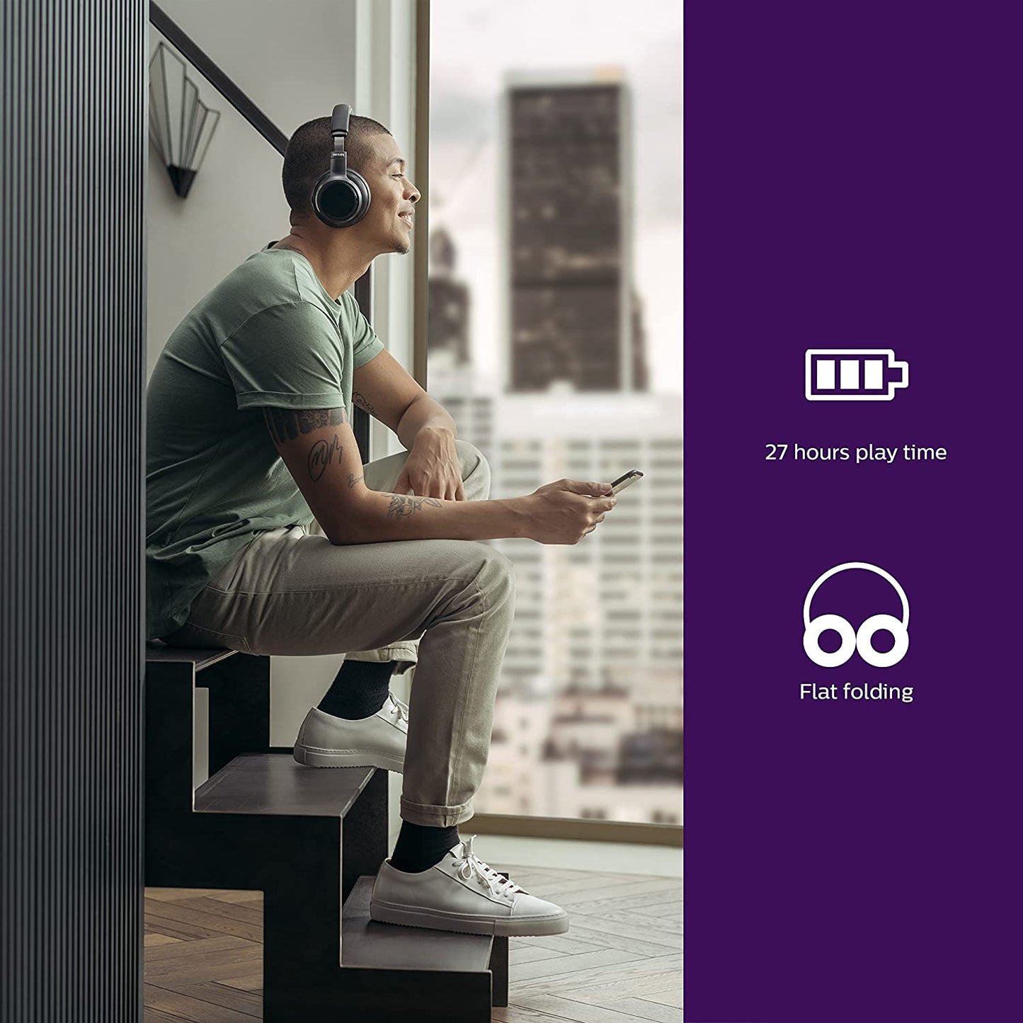 PHILIPS AUDIO OVER EAR WIRELESS HEADPHONES (BLACK) [ACCESSORIES]