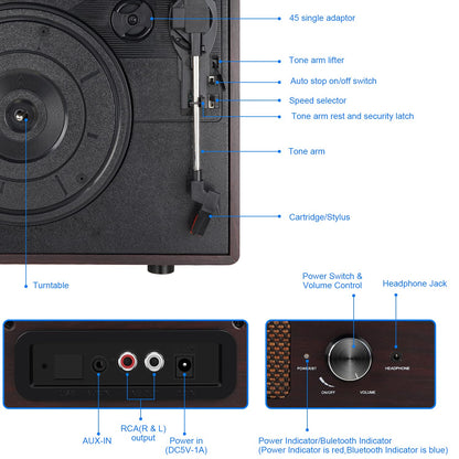 Digitnow Bluetooth Record Player – Vinyl Player with Speakers
